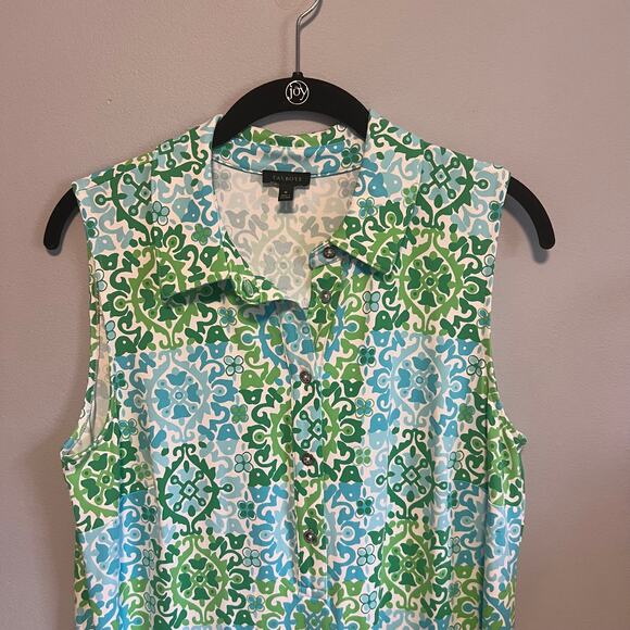 Talbots Effortless Jersey Polo Dress Medallion Tiles Print Sz Medium - Picture 3 of 7